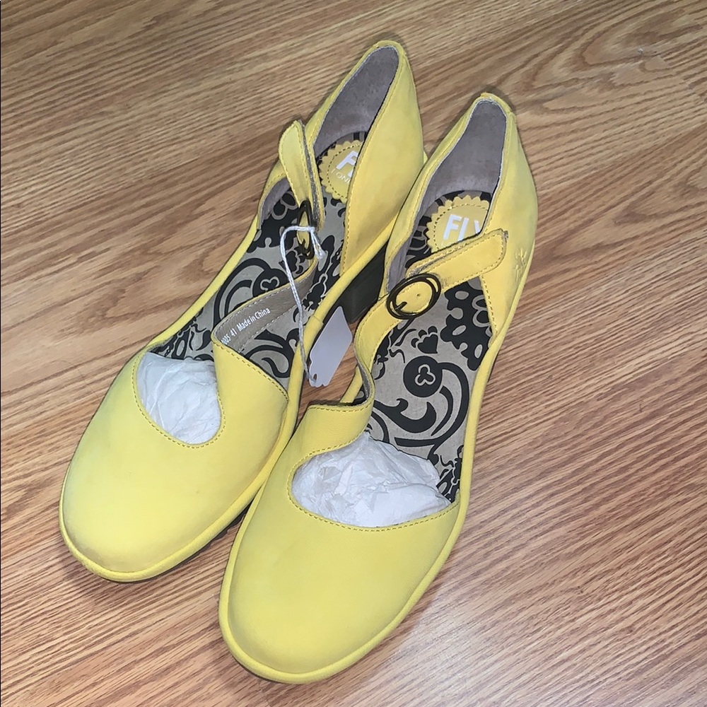 Fly London wako Heels asymmetric qvc leather yellow
